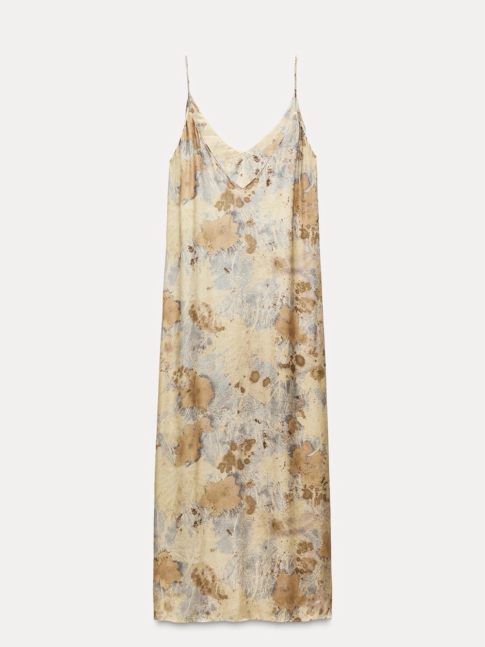 Zara Cream, Tan and Gray-Blue Watercolor Slip Dress